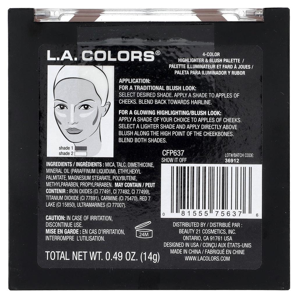 L.A. Colors, Blusher + Highlight Palette, CTP637 Show It Off, 14g (0.49oz)