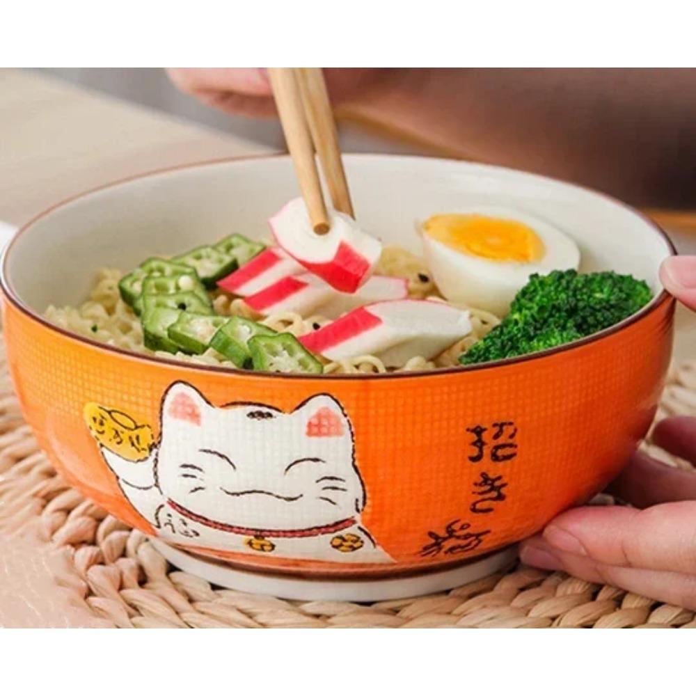

Керамическая круглая миска «Японский счастливый кот» разных размеров, ресторанная, бытовая, из костяного фарфора, салатница, миска для лапши, супа, столовая посуда