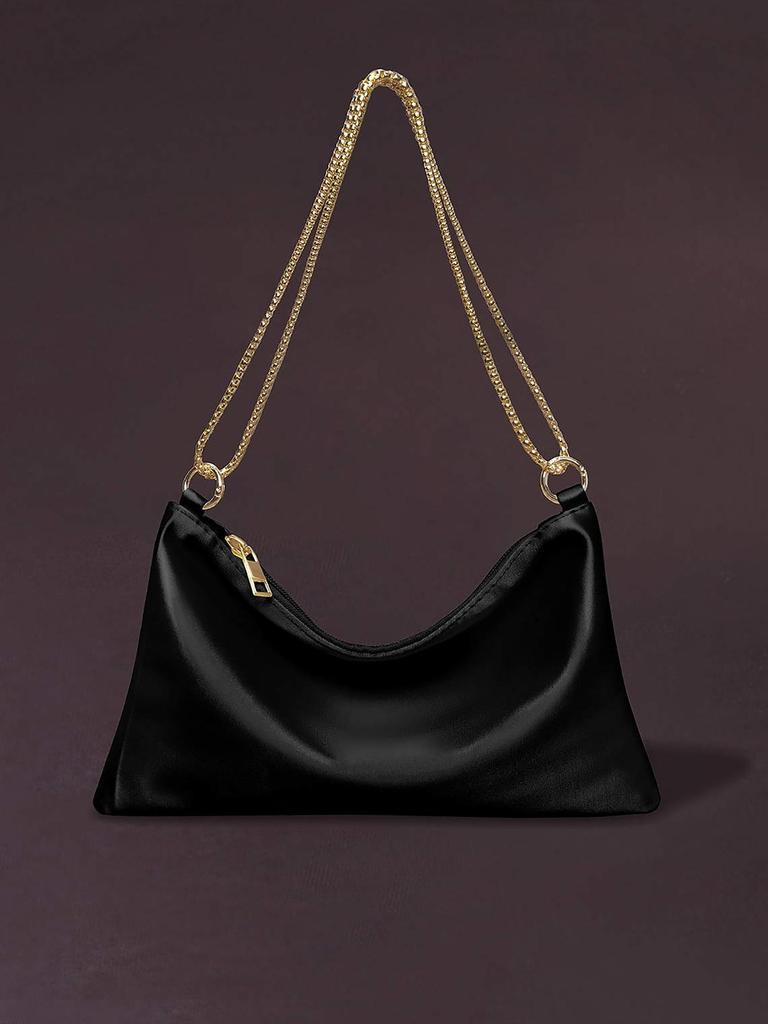 Borsa Sottobraccio da Donna in Raso con Catena - Elegante Pochette da Festa e Cena