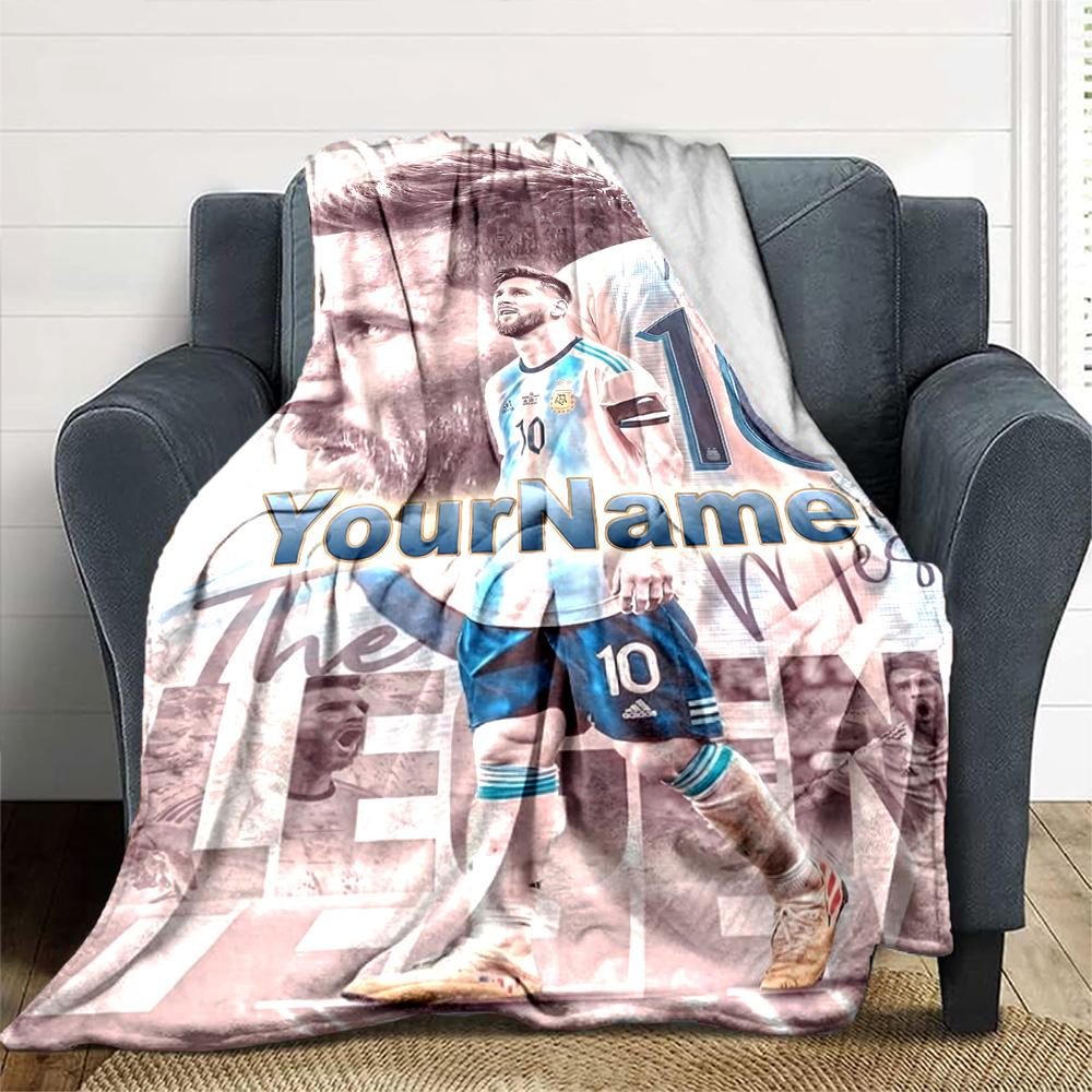 Messi Customize Text Blanket Lightweight Customizable Blanket Warmthful Decor Throw For Picnics Living Room Chair Sofa All-Season Use