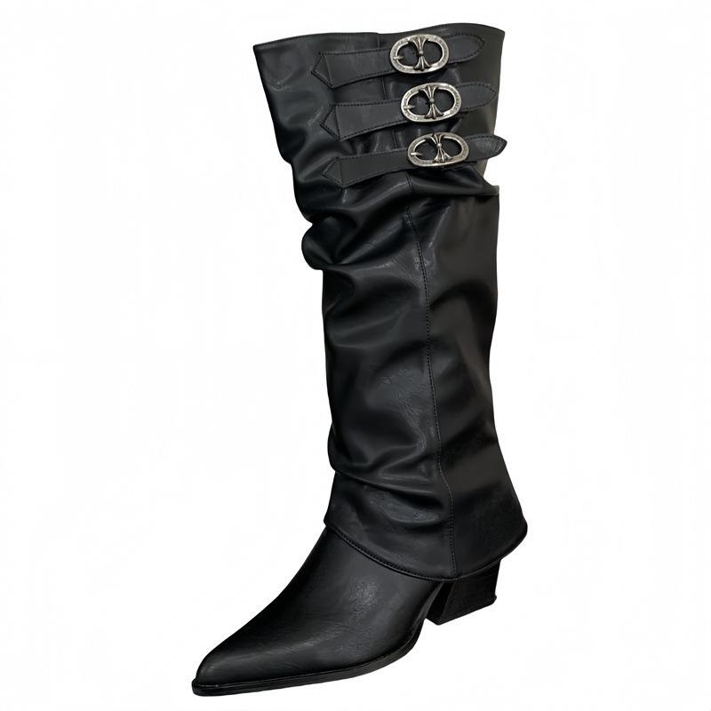 2025 autumn and winter new hardware buckle removable boot cover two wear boots thick heel women's boots