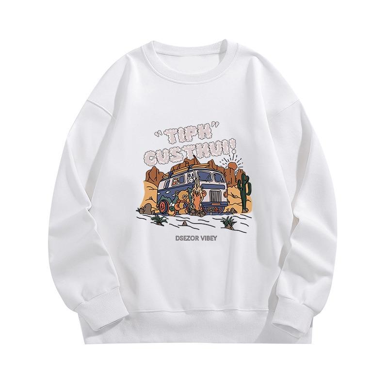 Frühling Herbst Rundhals Druck Sweatshirt Damen Vintage Locker Lässig Streetstyle Alleskönner Pullover Top