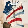 Women Plus Size Round Neck Batwing Short Sleeve Top Vintage Usa Flag Star Stripe Print Loose Casual Tunic Blouse