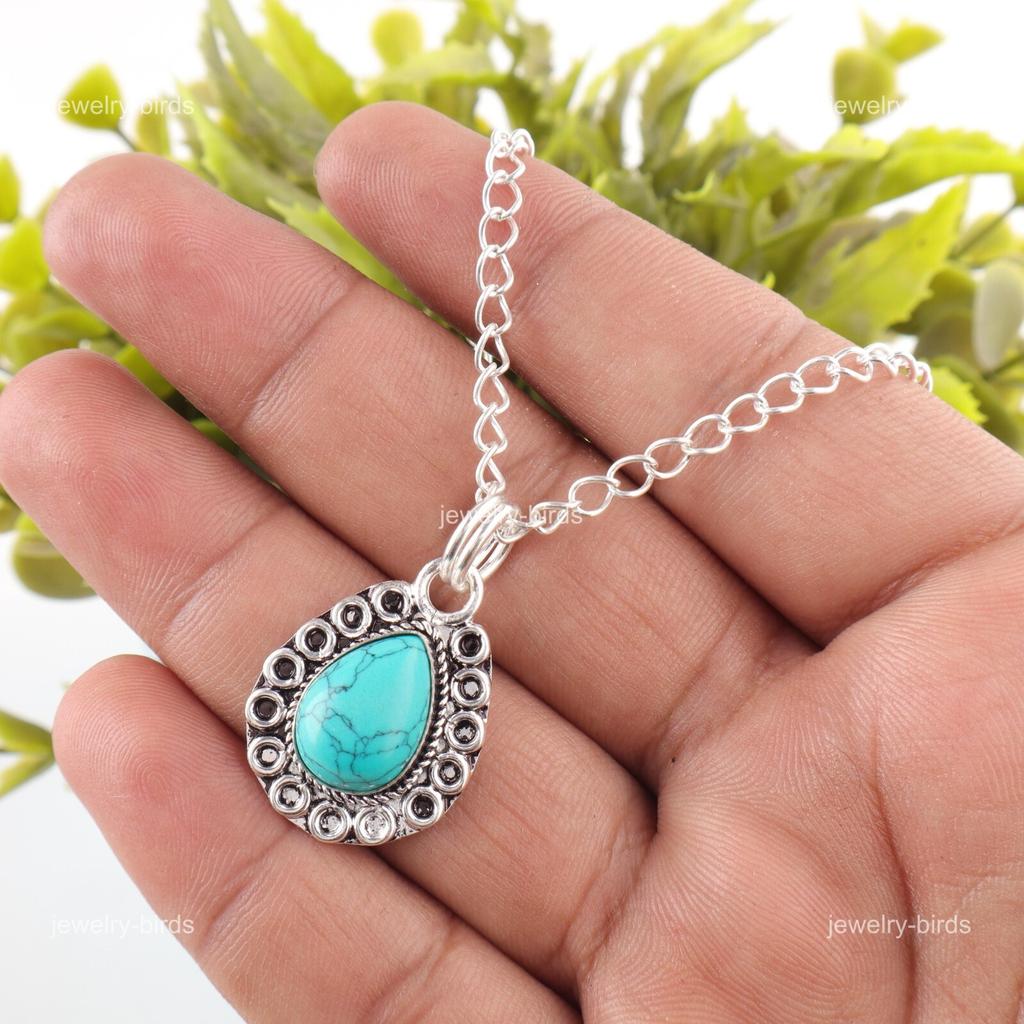 Natural Blue Turquoise Sterling Silver December Birth Wedding Pendant Jewelry PP-26-48