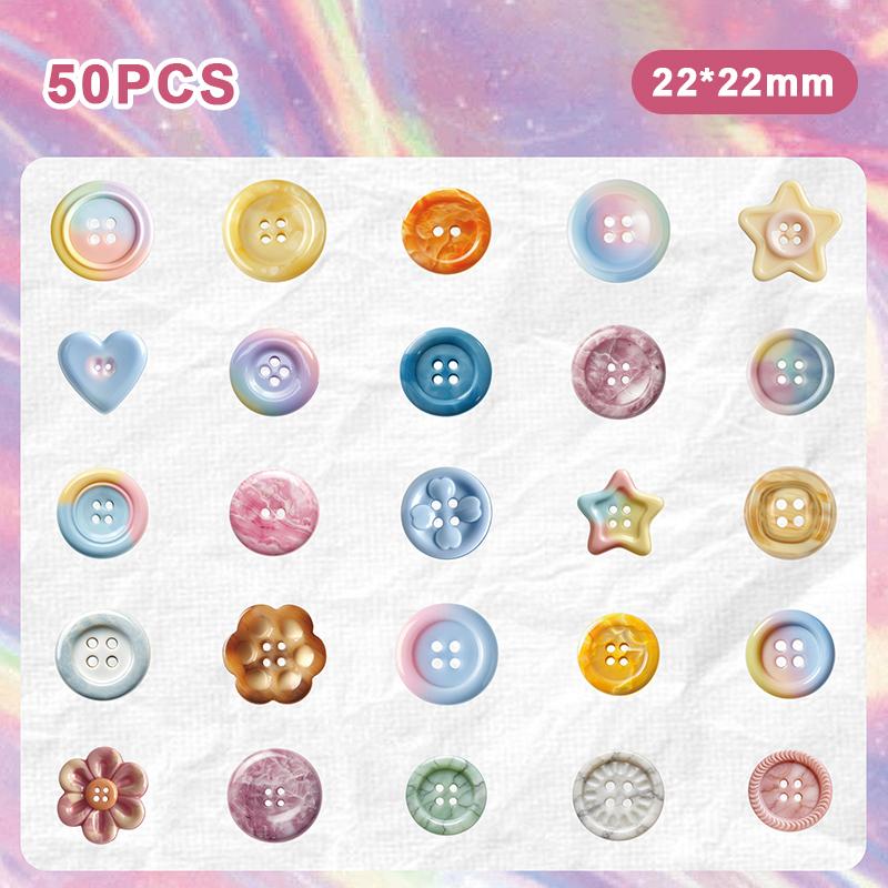 

50Pcs Kawaii Stationery Stickers Button Junk Journal Planner Decorative Sticker A6