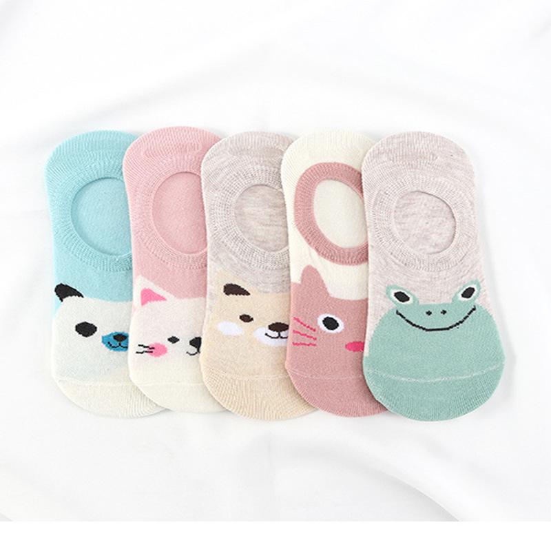 5 Pairs/lot Cute Harajuku Animal Socks Women Summer Korean Cat Bear Rabbit Funny Low Cut Ankle Sock