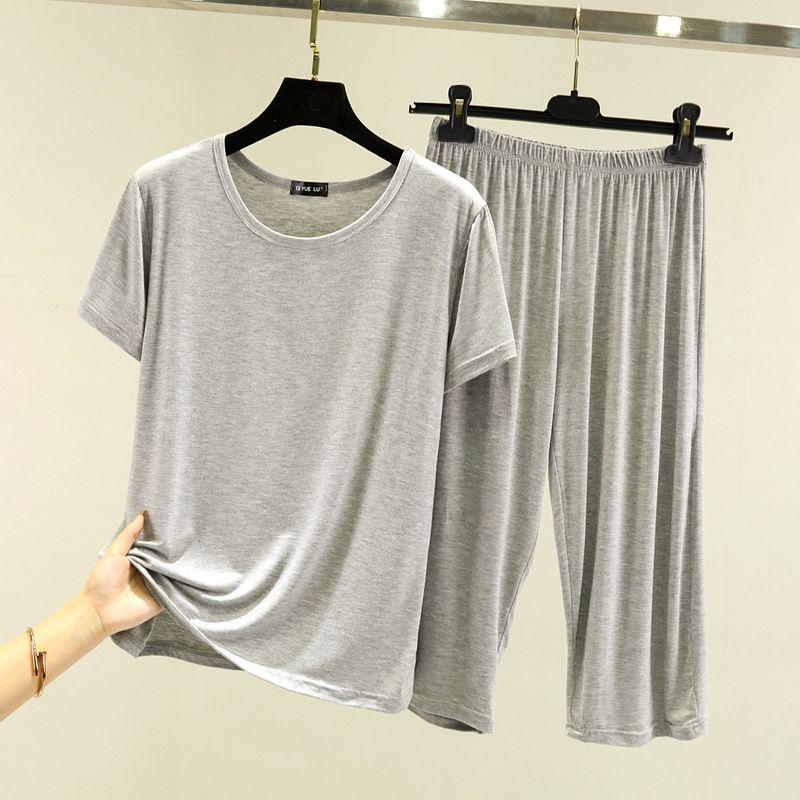 

Modal Casual Home Solid Color Capri Pants Suit Light gray 2XL (70.00 kg-82.50 kg recommended