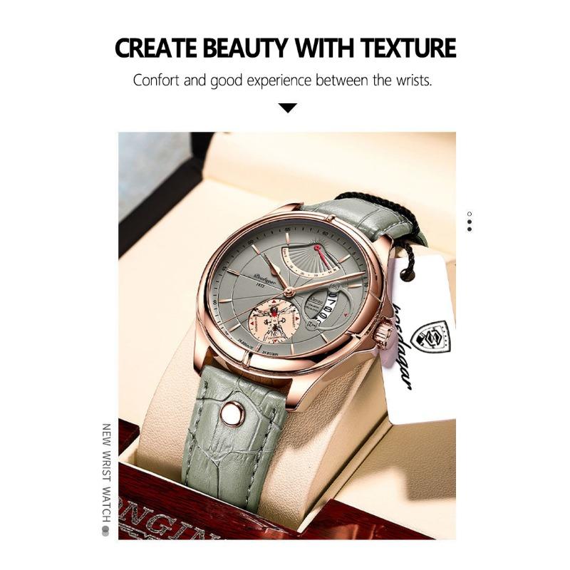 POEDAGAR Men Watch Fashion Top Luxury Sport Wristwatch Waterproof Luminous Leather Date Quartz Man Watches + Box