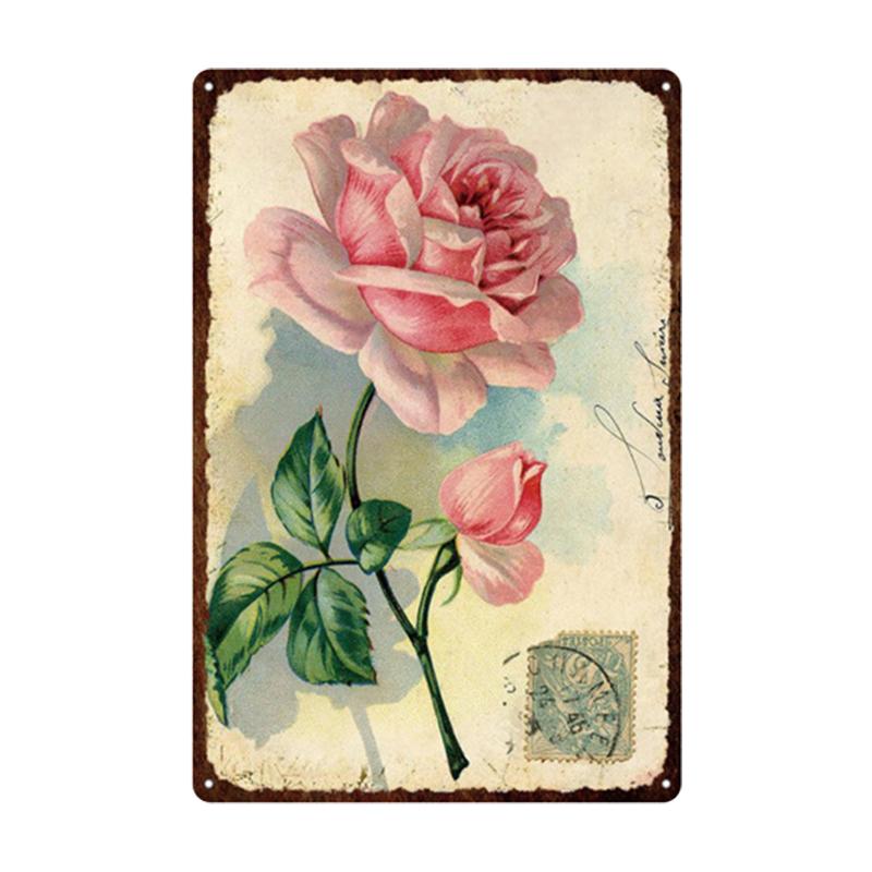 Pastoral Style Flower Plaque Metal Tin Sign Lavender Rose Retro Plates Poster for Living Room Home Garden Wall Decor 20x30cm