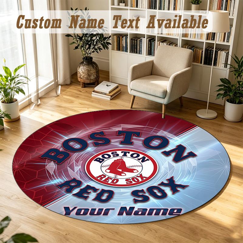 Round Rug Custom NameBoston Red Sox Pattern Non Slip Carpet Home Floor Decor