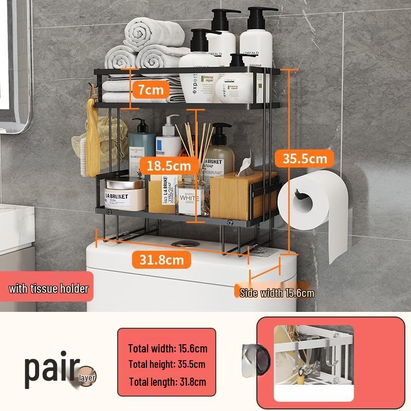 cmaos 2-Tier Black Bathroom Toilet Storage Shelf