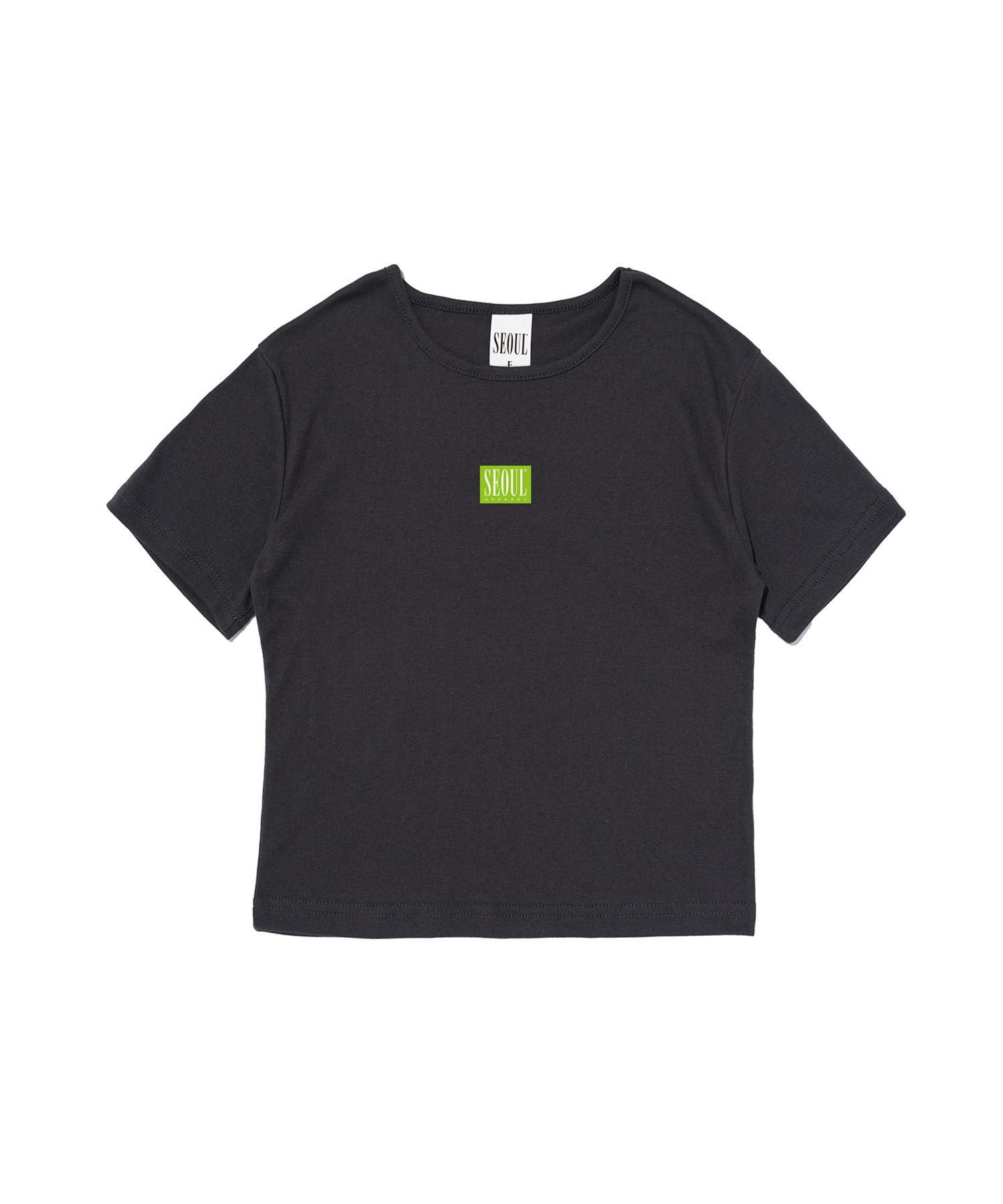 Seoul Apparel Box Logo Crop Short Sleeve T-Shirt (Navy) Free