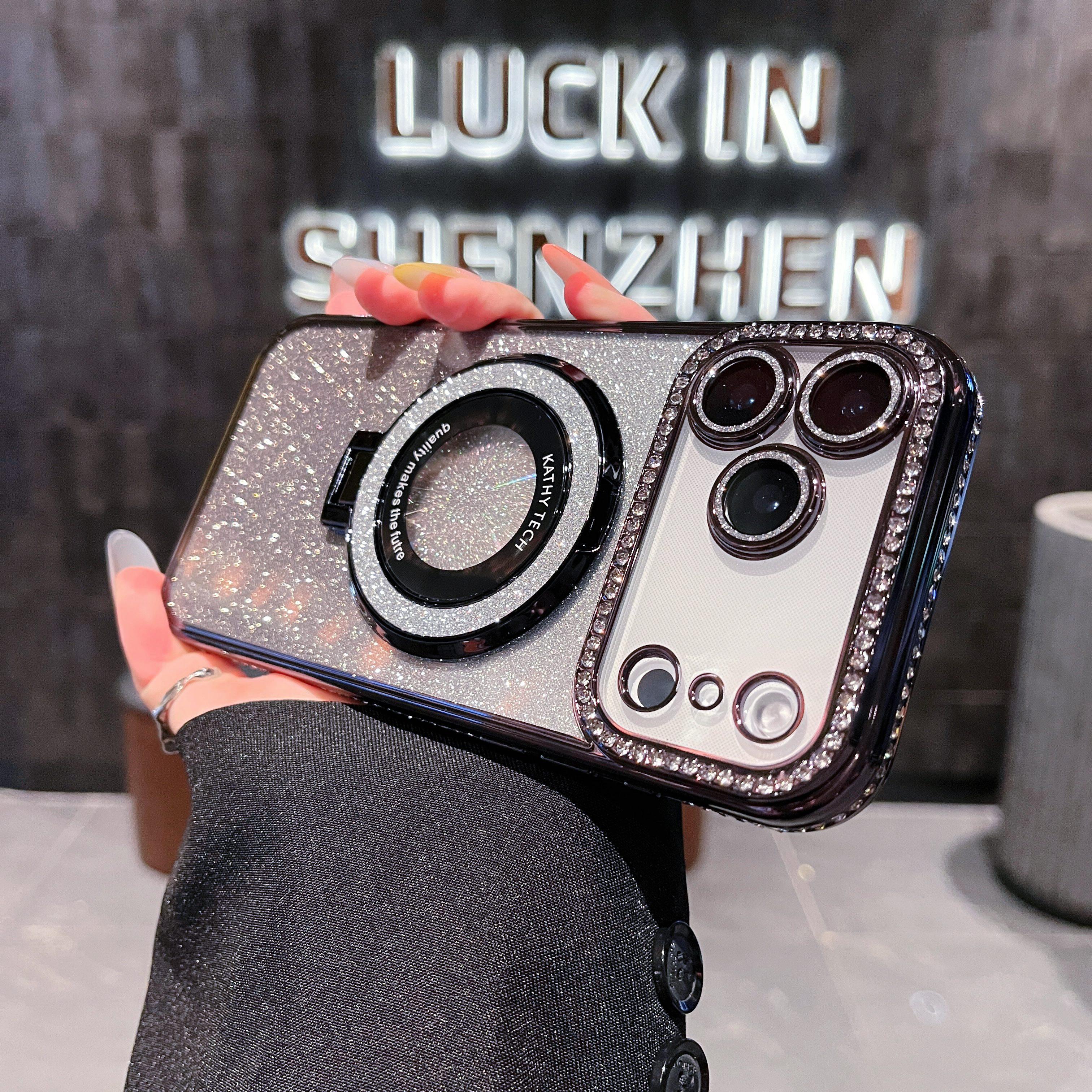 

Для iPhone 17Pro Max Роскошный блестящий чехол-подставка с гальваническим покрытием и рамкой с бриллиантами для iPhone 17Air 11 12 13 14 15 16 Plus iPhone 16 Pro Max чёрный