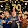 70th Birthday Banner in Black and Gold Party Decoration - Elegant Background Setup for Indoor and Outdoor Milestone Celebrations