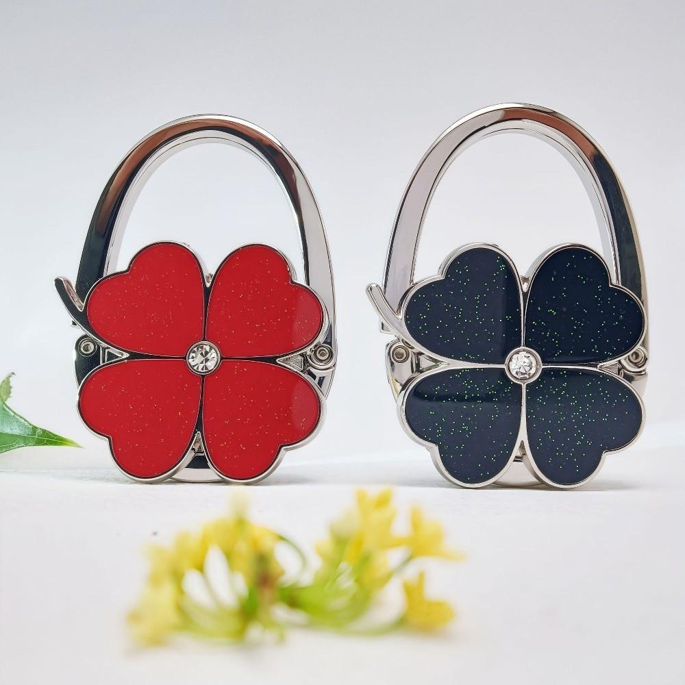Fashion Foldable Handbag Hook for Women Four-leaf Clover Creative Purse Holder Portable Durable Bag Hanger for Table