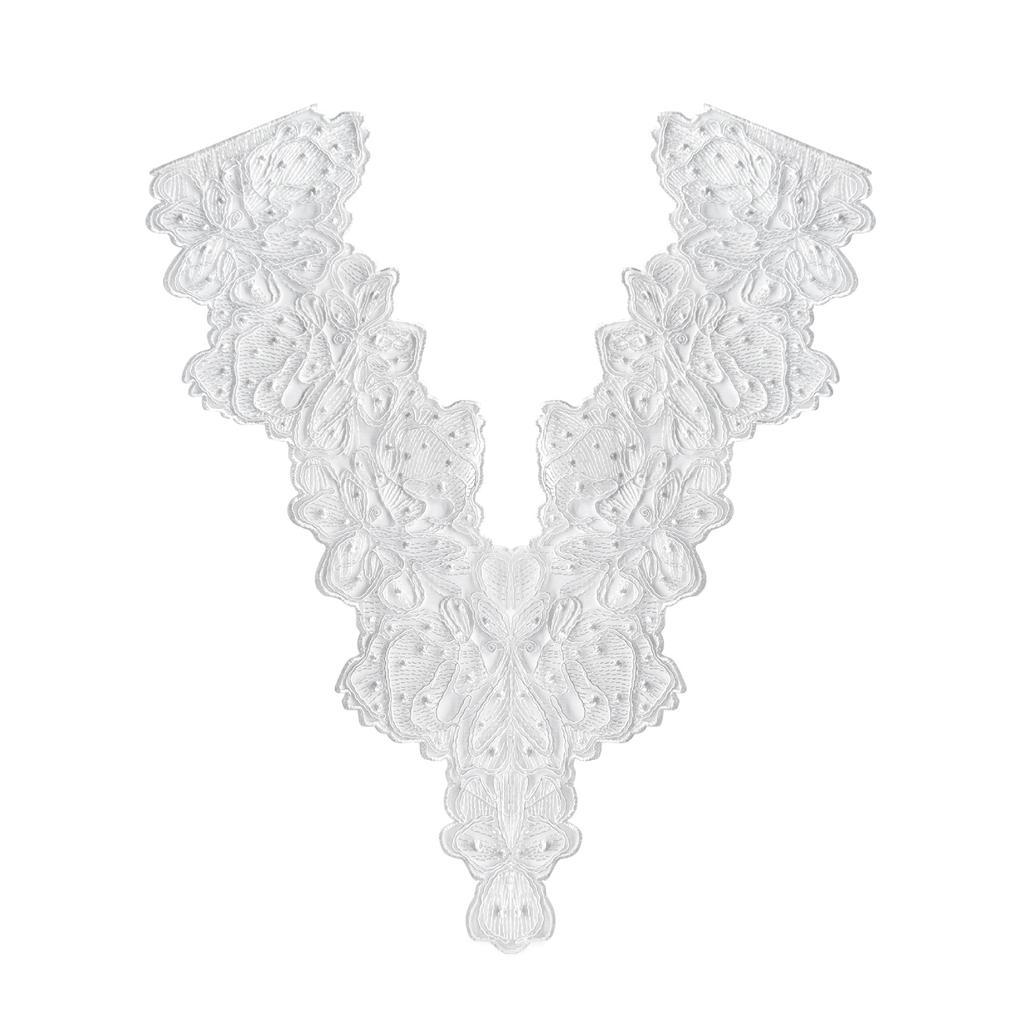 White Beaded V-Neck Mesh Strand Patch Dress Wedding Dress Performance Dress Decorative Front Collar Cloth Sticker Accessories