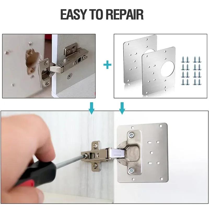 Cabinet Hinge Repair Plate Kits Kitchen Cupboard Door Hinge Mounting Plate with Holes Flat Fixing Brace Brackets Household Tools