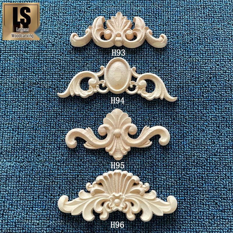 Dongyang European Carved Solid Wood Door Décor - Floral Header & Corner Accents Model H93 - 12x4cm