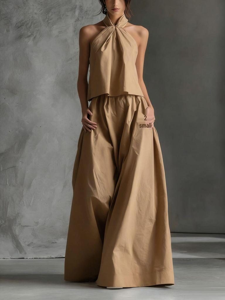 2026 Summer European & American Casual Sleeveless Top and High-Waisted Wide-Leg Pants Set for Women