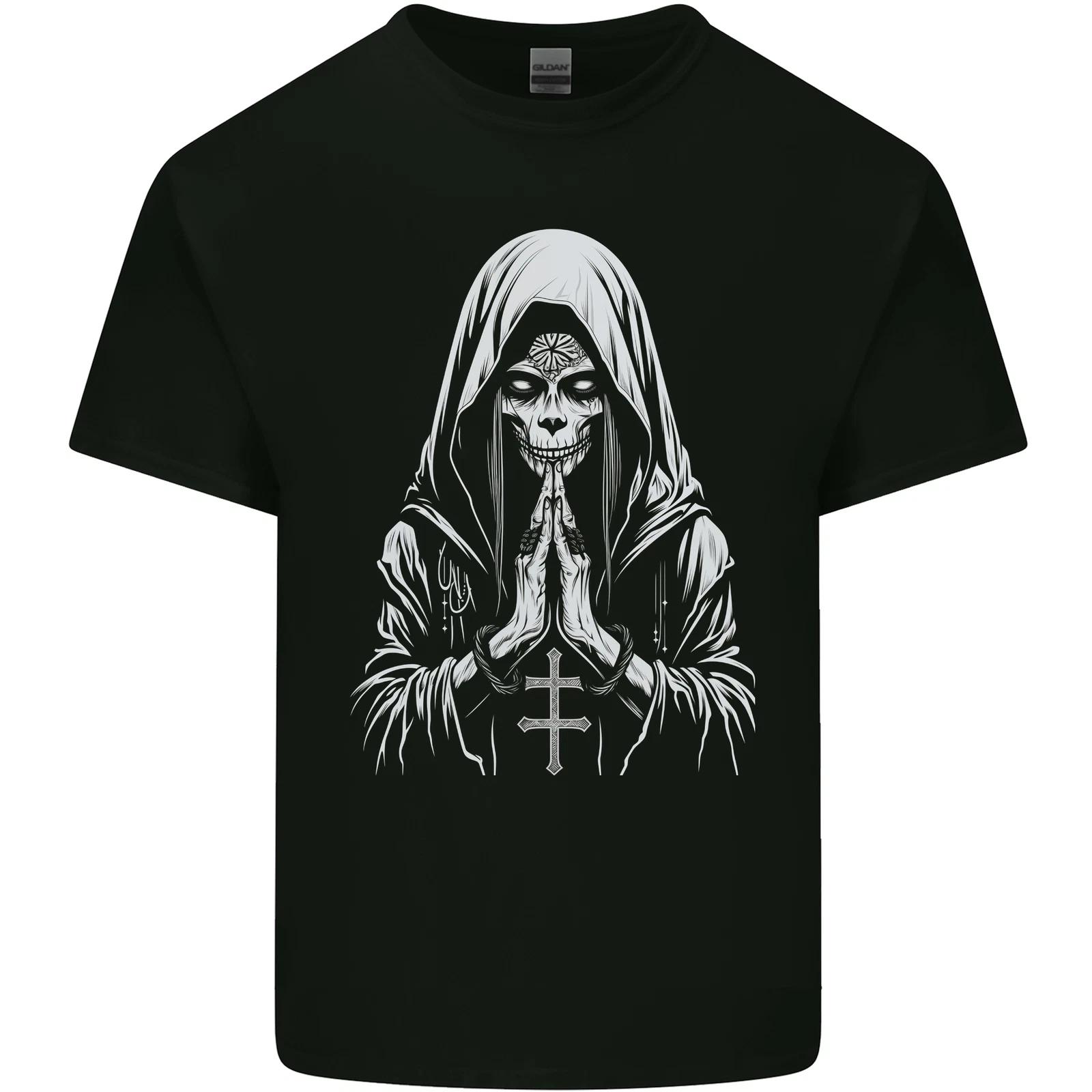 Evil Praying Nun Skull Demon Horror Kids T-Shirt Childrens M