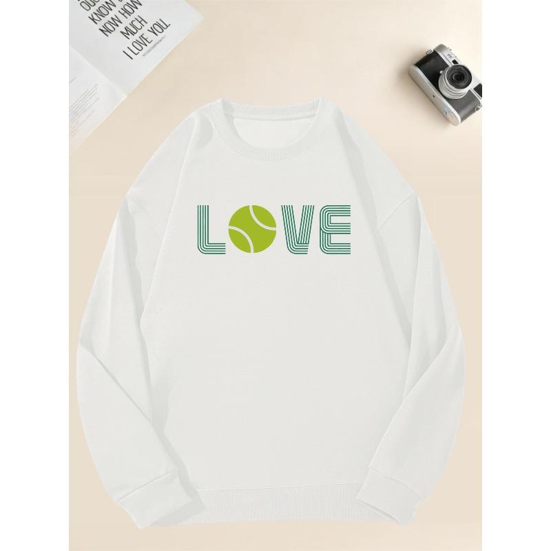 Casual Round-Neck Sweatshirt with a Men'S Tennis-Themed 'LOVE' Design