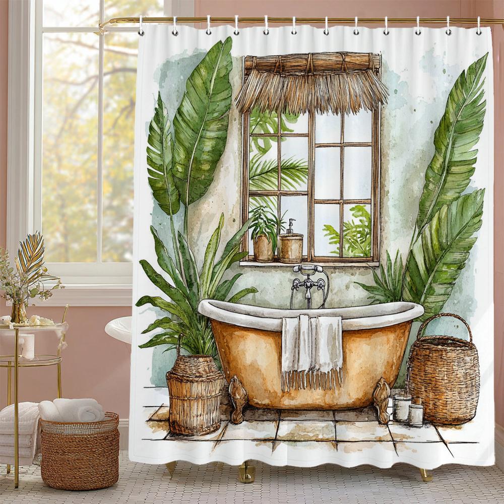 Flower Butterfly In the Bathtub Shower Curtain, Bathroom Decorative Shower Curtain, Waterproof Shower Curtain with Hooks