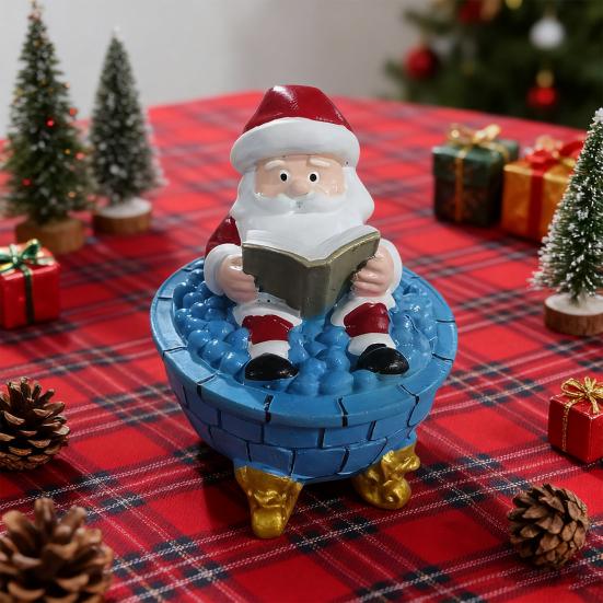 Christmas Santa Claus Bubble Bath Lamp 3D Santa Reading A Book In Bathtub Sculpture Cute Resin Night Light for Desktop Decor