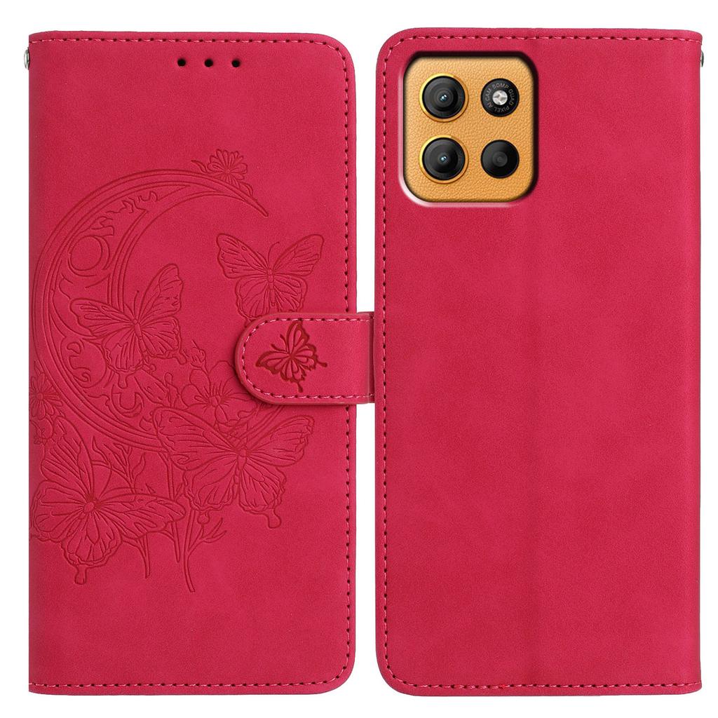 For Motorola Moto G15 4G Case Butterfly Flower Imprinted PU Leather Wallet Stand Phone Cover