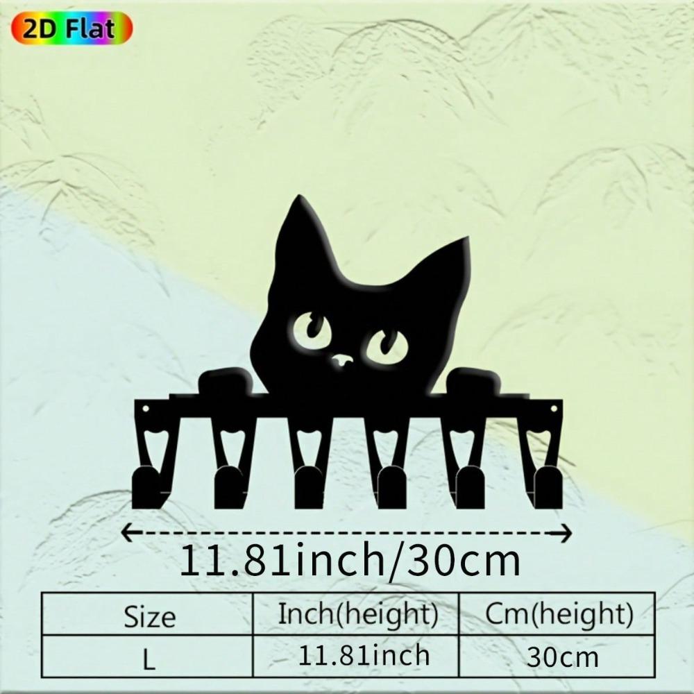 Black Cat Shaped Wall Key Holder with 6 Hooks Minimalist Iron Key Rack Pet Lover Gift Christmas Halloween Home Decor