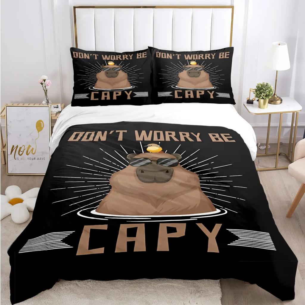 Funny Capybara Anime Duvet Cover Kawaii Animals Bedding Set Soft Quilt Cover Full Size for Children Kid Teens Bedroom Decoration