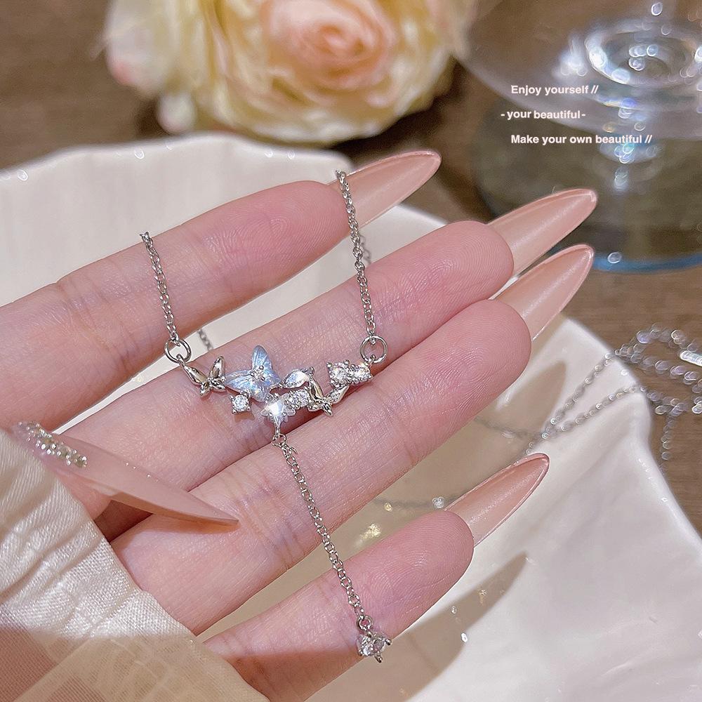 Zircon Tassel Necklace Titanium Steel Clavicle Chain Chic Versatile Fashion Jewelry