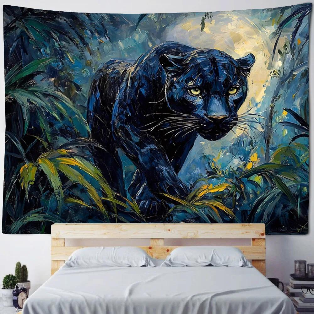 Black Panther Tapestry psychedelic Animal Wall Hanging Bohemian Mysterious Hippie Background Poster Fabric Hanging Painting
