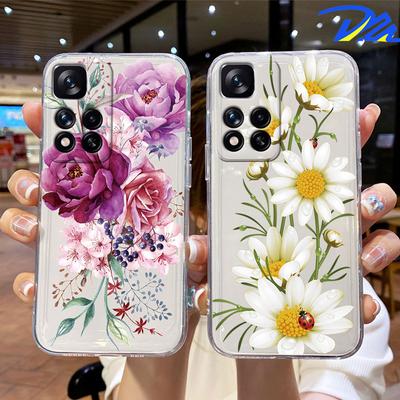 Rose Flower Oil Painting Daisy Phone Case For Xiaomi Redmi Note 11 11S 12 12S Pro Cover Silicone Transparent Clear Protection