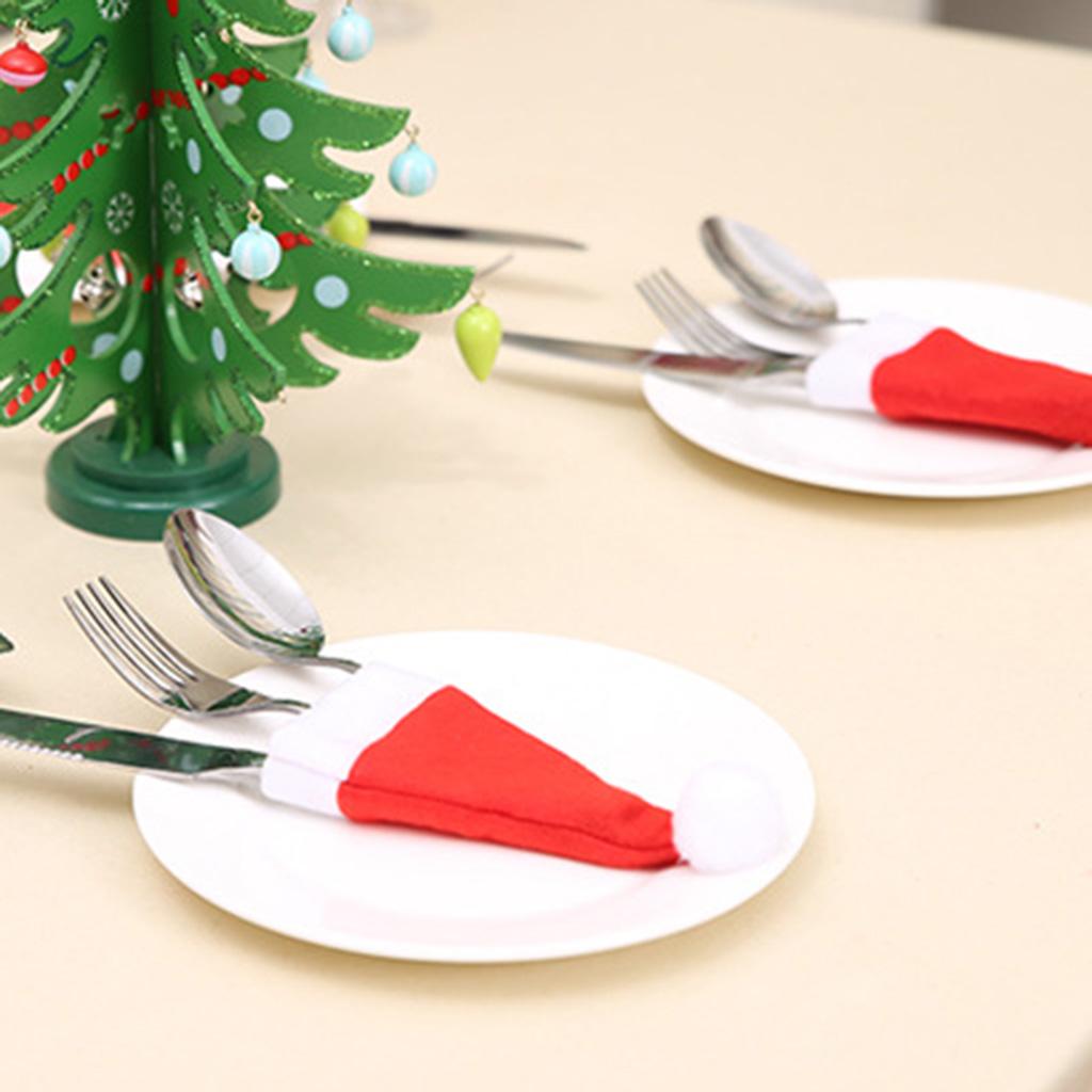 10Pack Christmas Tableware Decorations Wine Bottle Caps Knife and Fork Cloth Bag