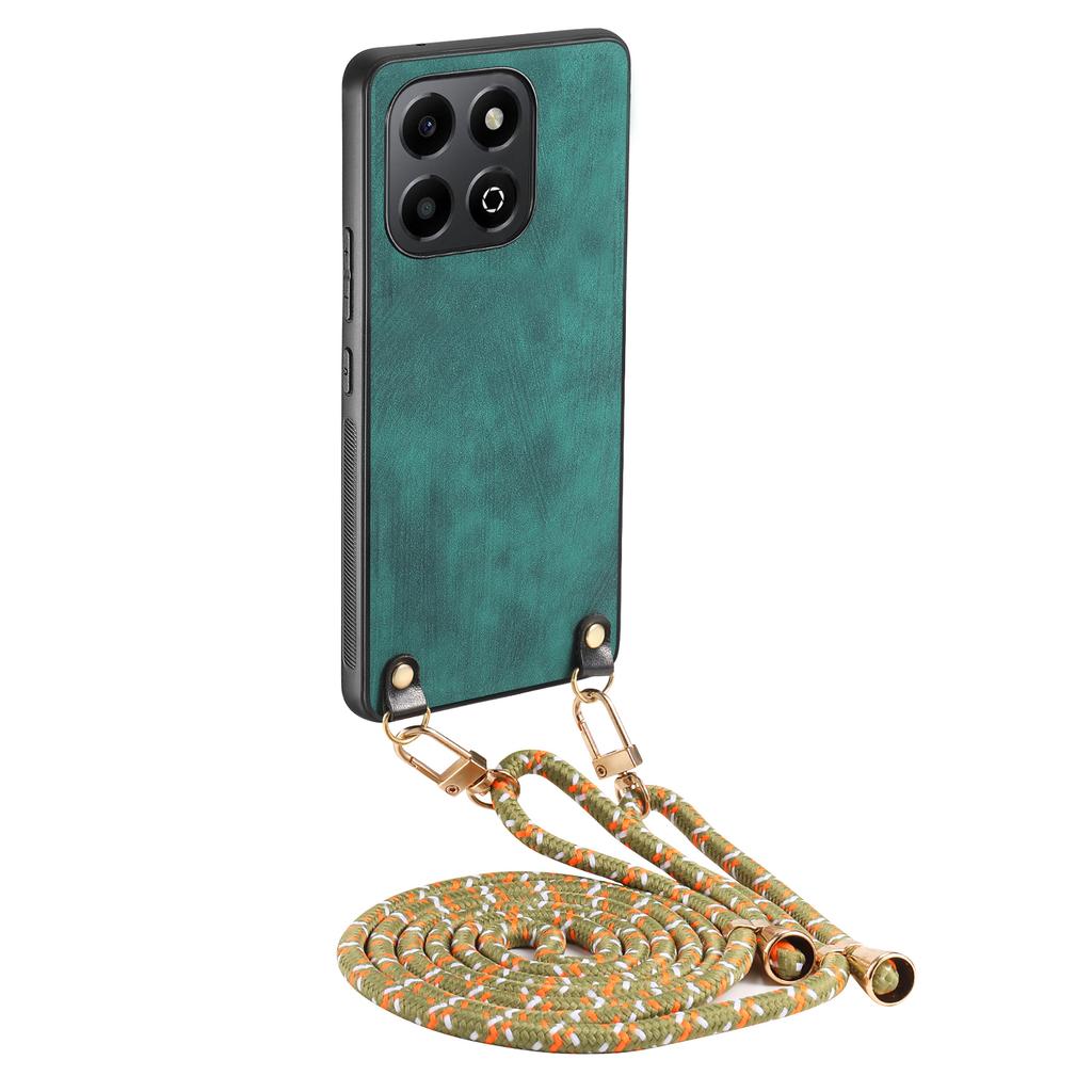 For Honor X6b 4G Retro Leather Phone Back Cover with Adjustable Strap