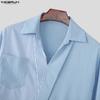 INCERUN Oversized Men Lapel Neck Long Sleeve Striped Patchwork Casual Shirts Tops 