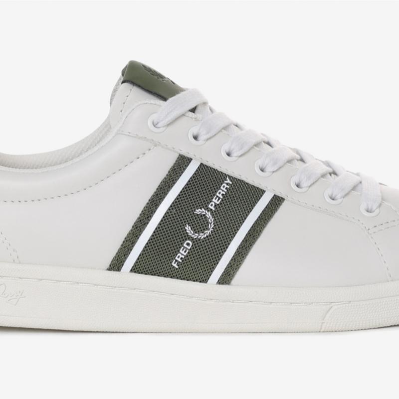 Fred Perry Unisex Leather Sneakers B721 Leather Graphic Branded Mesh
