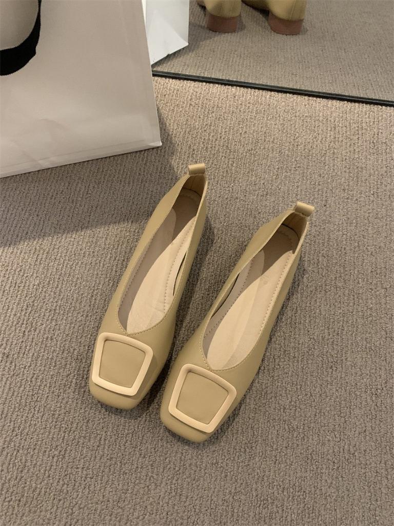 French evening breeze single shoes women's shoes spring and autumn 2024 new square head commuting versatile light mouth one pedal low heel ladyshoes