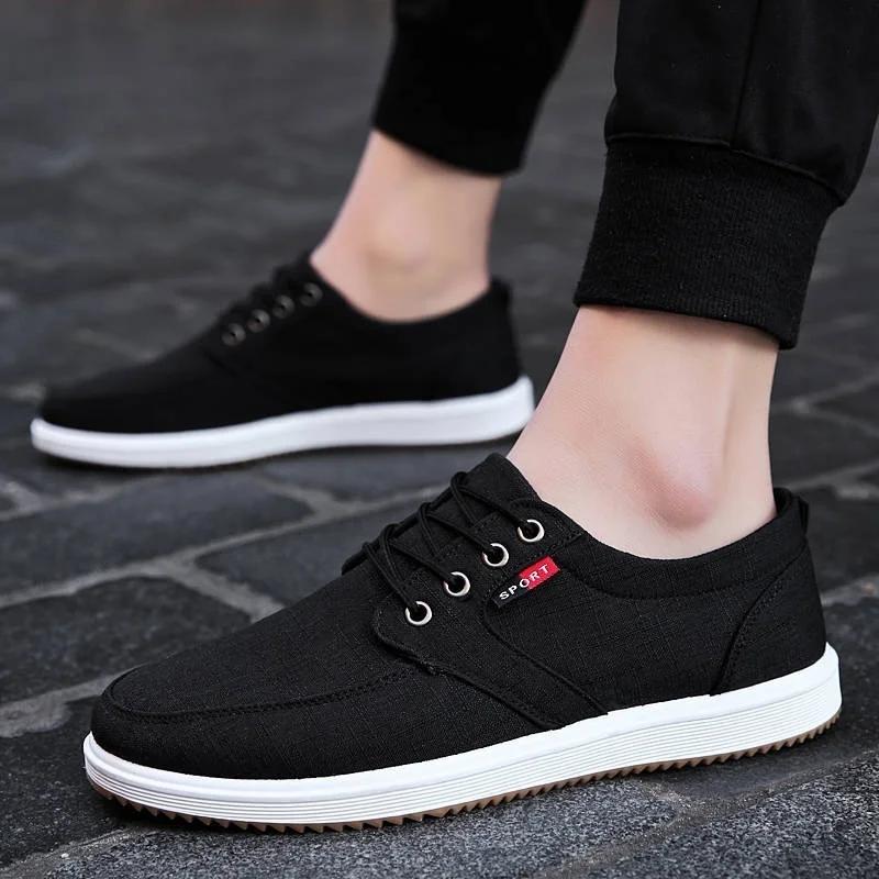 Men Breathable Casual Canvas Shoes Male Lace-up Office Work Shoes Father Walking Sneakers Youth Boy Flats Zapatillas Hombres
