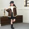 Girls' Casual Fleece-Lined Leather Jacket: Fashionable, Thick-Padded Outerwear for Kids for Fall and Winter