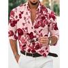 Men's floral shirt long sleeved sports fashion outdoor casual daily autumn and winter flat printed button down collar shirt