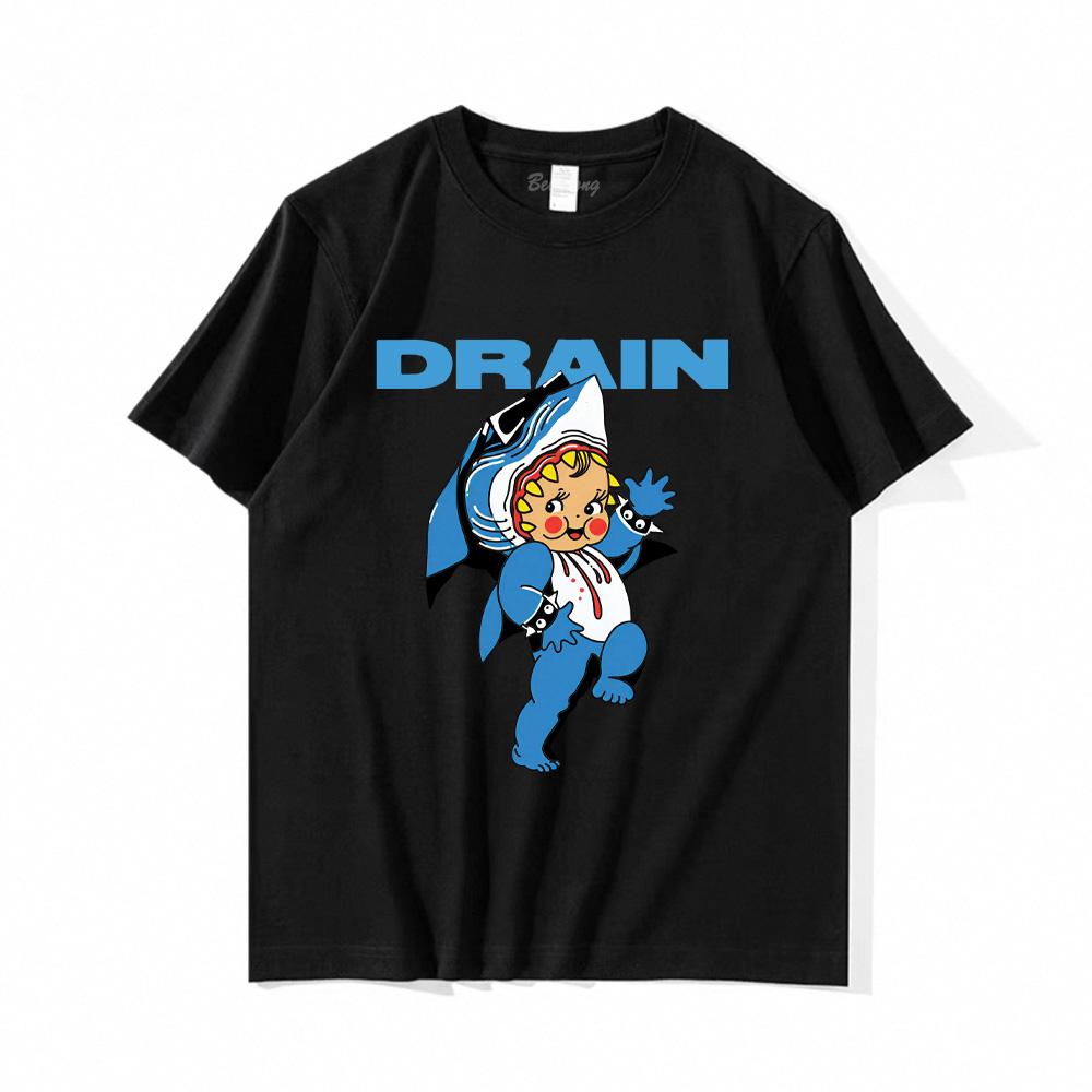 Drain Band 2025 NEW T-shirt Hip Hop Printing Tshirts Short Sleeve Male Punk T Shirt Gothic Streetwear High Quality 100% Cotton Tops