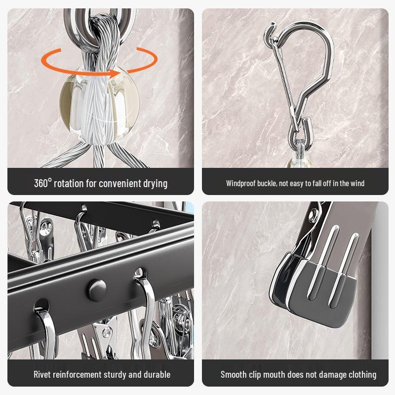 Aluminum Alloy Multi-Clip Clothes Drying Rack for Balcony and Underwear