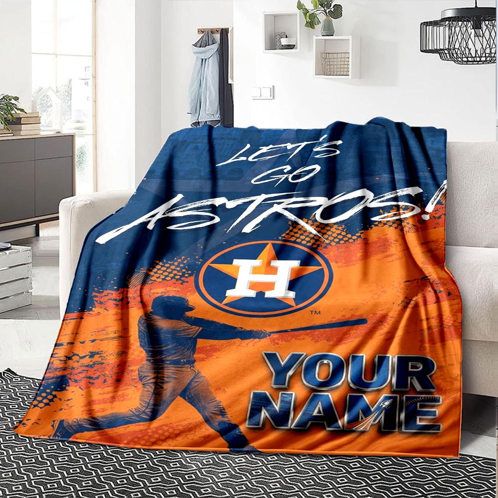 Name Custom Houston Astros Print Flannel Blanket High Quality Warm Comfortable Cover for All Seasons Perfect for Gifts Home Decor