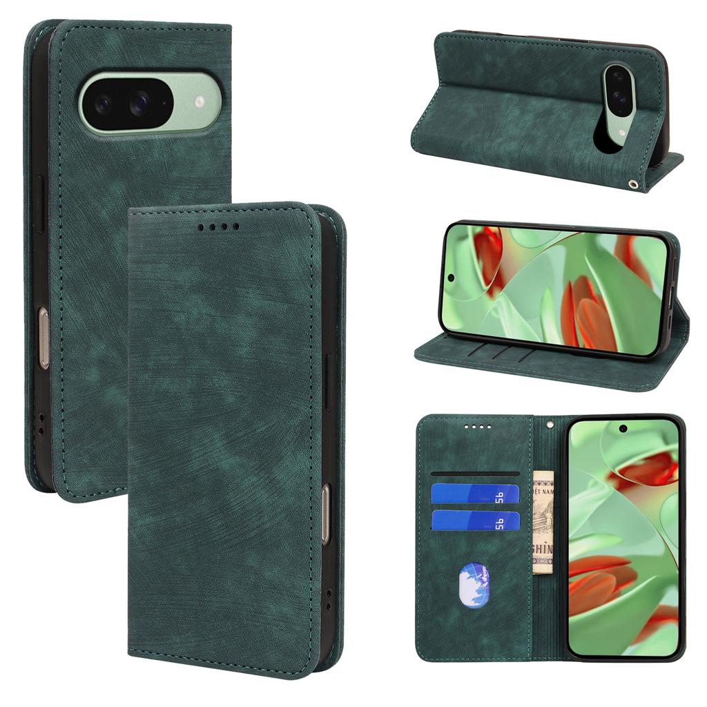 For Google Pixel 9a Case Strong Magnetic Leather Wallet Phone Cover with Striped Texture