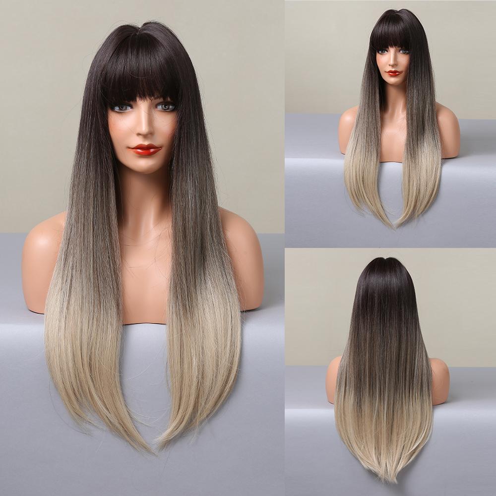 Inhaircube Коричневый и Блондовый Ombre Синтетические парики Длинные прямые реалистичные — фото 17
