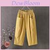 Cotton Linen Wide Leg Capris With Elastic Waist For Summer Casual Women