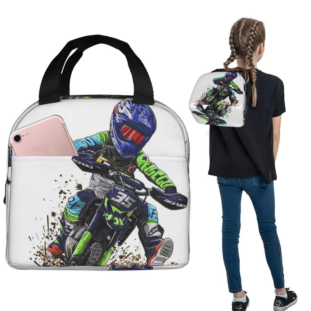 Motocross Dirt Bike Studios MX Rider 35 Isolierte Lunchtasche für Damen Kinder Tragbare Lebensmittelboxen Thermische Lunchbox Tragetasche
