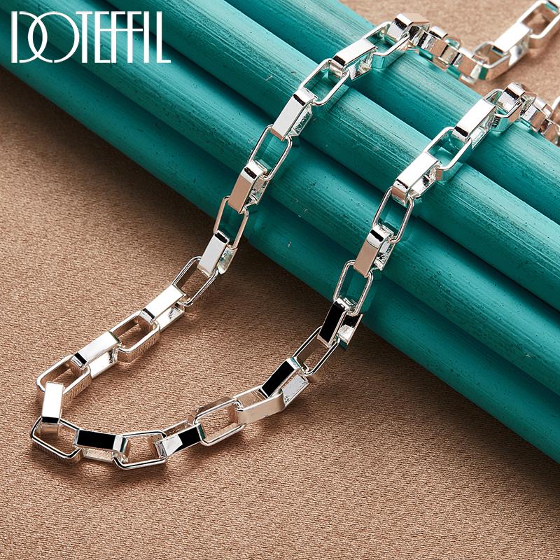 Classic 4mm Long Plaid Necklace Silver Color Gift Fashion Jewelry