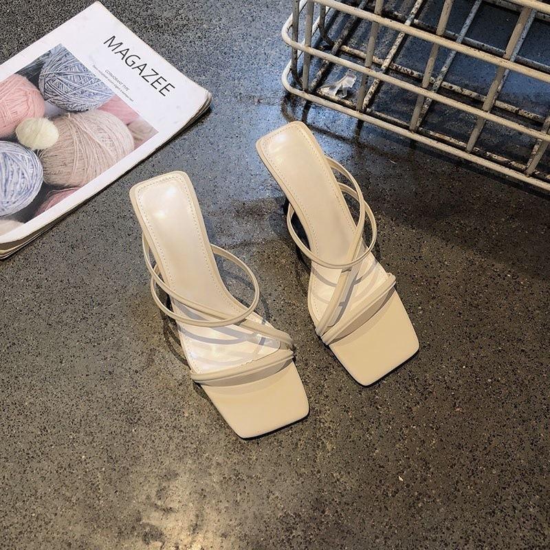 

Сандалии на высоком каблуке с квадратным носком и открытым носком, простые, с диагональным ремешком, темпераментные, женские, модные, сказочные, на тонком каблуке, полушлепки 39